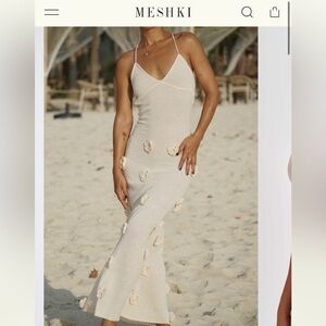 Meshki Suki Knit Dress Small, Crochet Floral Tie Back Maxi Dress Light Pink